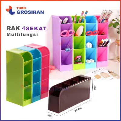 Rak mini 4 sekat kotak organizer serbaguna tempat penyimpanan barang ATK pena pensil pulpen gunting wadah tempat tulis meja kerja peralatan belajar