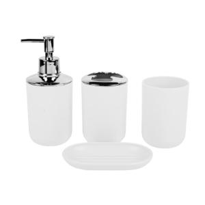 Plastic Bathroom Countertop Organizers 4Pcs Set Includes Toothbrush Cup Soap Dispenser Tray For Space Saving Decors