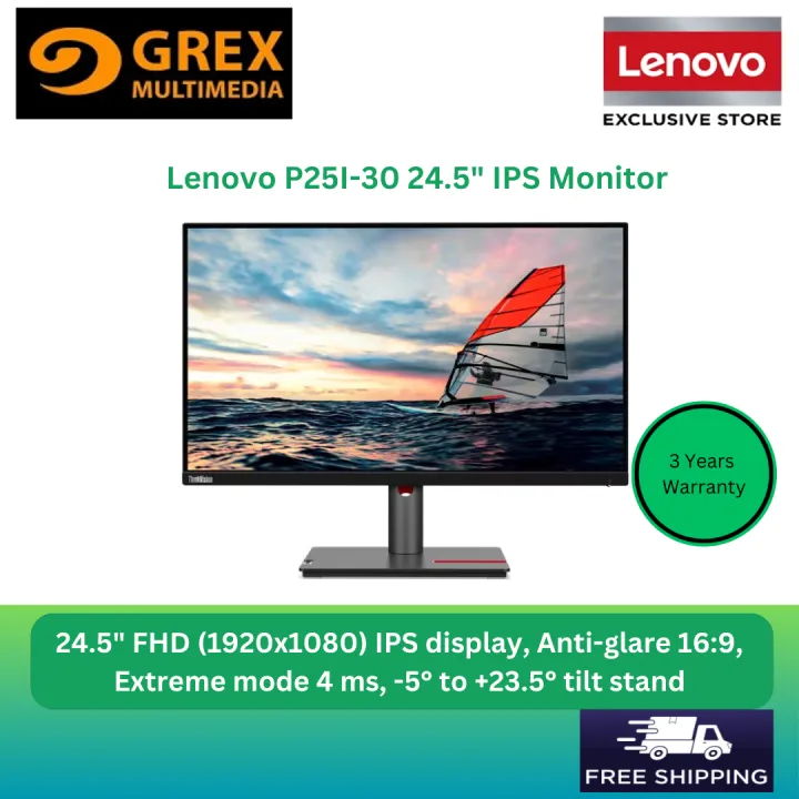 LENOVO 63F4MAR1MY THINKVISION P25I-30 24.5" FHD IPS display, Anti-glare 16:9, Extreme mode 4 ms, -5° to +23.5° tilt stand MONITOR