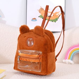 XUNXUAN Cinnamoroll Capybara Plush Backpack Melody PU Leather Plush Doll Shoulder Bag Soft Large Capacity Cartoon Childrens School Bag Outdoor
