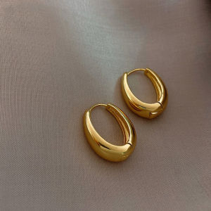 [Gnker] Classic Copper Alloy Smooth Metal Hoop Earrings For Woman Fashion