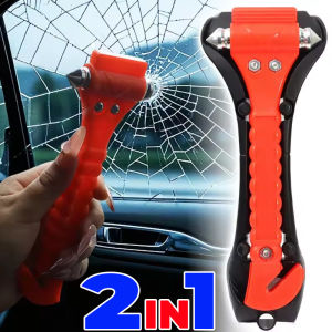 ค้อนทุบกระจกเหล็กคาร์บอนแบบ2อิน1สำหรับยานพาหนะรถบัสรถที่ตัดกระจกฉุกเฉินเครื่องมือหนีอัตโนมัติกรรไกรตัดเข็มขัดนิรภัย ABS