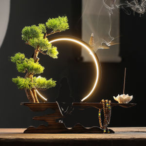Tượng Phật gốm sứ và Đèn Led vòng kệ cây trang trí phong khách bàn trà (Tặng kèm 5 phụ kiện) - GIÁ SỐC