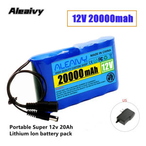Aleaivy 12V 20000mah portable super rechargeable lithium-ion battery pack DC 12.6V 20Ah camera speaker battery 2A charger