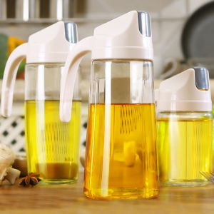HKStorage Automatic Oil Bottle Anti-Leaking Oil Kitchen Glass Pot Opening Closing Seasoning Bottle With Lid Oil and Vinegar Bottles Kitchen Storage