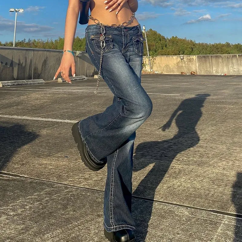 パンツ 2000's flare denim pants fade y2k grunge Sunidol Womens Flare Jeans Y2K Butterfly Low Rise Denim