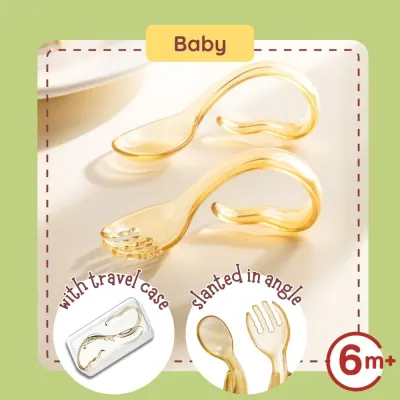 [Free Travel Case] PPSU Fork & Spoon Set For Baby 6 months Toddler 12 months up School Lunchbox Utensil by 8miles