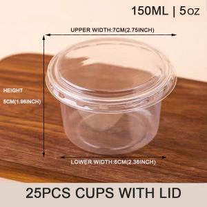 【Free Spoon】25Pc Dessert Cup With Lid 5oz Clear Pudding Cup - 150ML & 5oz Transparent Cheesecake Containe Ice Cream Salad Cup