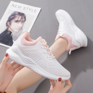 New Korean Lace Up White Light Weight Jogger Mesh Shoes For Women Fly Woven Casual Rubber Sneakers For Lady COD