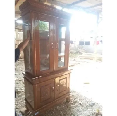 lemari pajangan 2 pintu minimalis full kayu jati asli