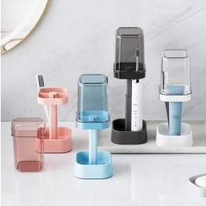 JURHOMIE Dust Drainage Toothbrush Holder Adjustable Height Dustproof Mouthwash Cup Minimalist with Lid Storage Box Bathroom