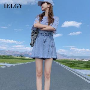 IELGY Womens high waist denim shorts skirt loose all-match