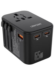 65W GaN Universal Travel Adapter with 1USB Dual Type C PD3.0 All-in-one Travel Charger EU/UK/USA/AUS Plug for Travel