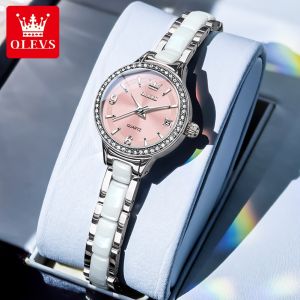 OLEVS Watch For Women Waterproof 2025 Original Ceramic Stainless Steel Strap Korean Style Elegant Calendar Watch Women