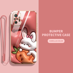 VRQR 3D Visual Effects Phone Case for Xiaomi Redmi Note 10 Pro Max Cute Cartoon Rabbit Dinosaur Pattern Soft Silicone TPU Protector Cover Send Lanyard