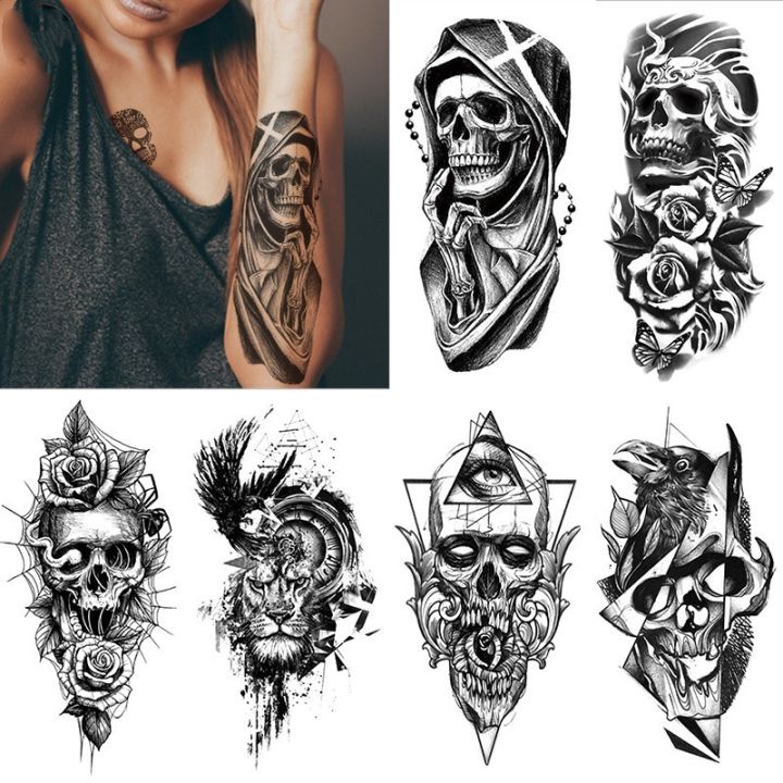 Kotbs 8 Sheets Large Halloween Temporary Tattoos Full Arm and Half Arm Skull  Tattoo Sleeves for Men Women Adults Waterproof Fake Tattoos : Amazon.in:  Beauty