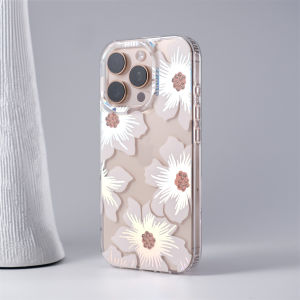 Retro Flower Laser for Magsafe Case for iPhone 14 15 16 Pro Max Plus Aurora Transparent Wireless Charge Cover for iPhone 16 Pro