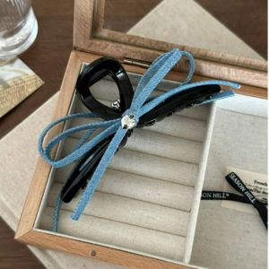 Simple Denim Bow Hair Clip Korean Fashion Blue Shark Clip Hair Accessories for Women‘s