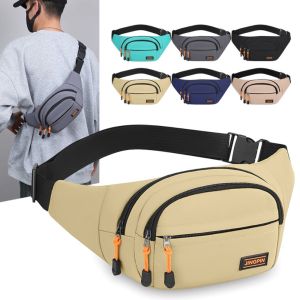 DYJKOUG Large Capacity Men Chest Bag Nylon Waterproof Outdoor Waist Bag Zipper Adjustable Strap Sports Walking Bag Men