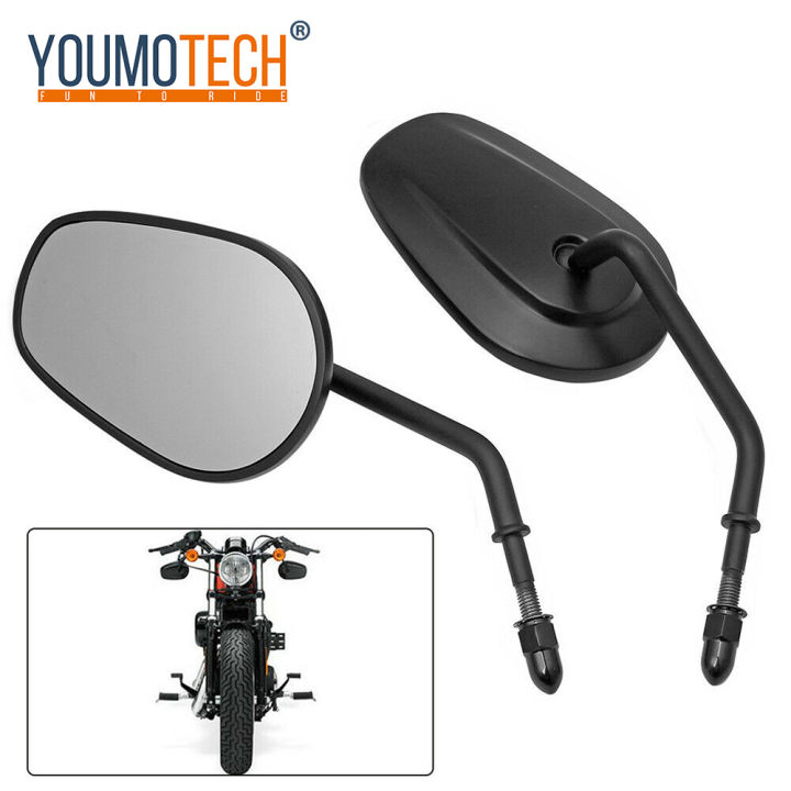 KEEPDSGN Long Stem Motorcycle Side Mirrors – 2-Pack Matte Black For Harley Touring Softail Sportster Dyna