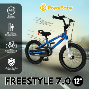 RoyalBaby 12" Freestyle 7.0 BMX Bike for Kids Ages 2-4 Years Old w/ Training Wheels (12B-GP) Collection