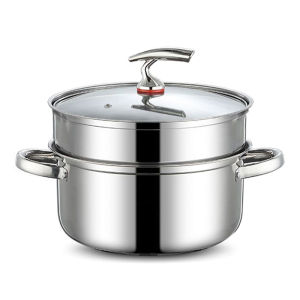 หม้อสแตนเลสหม้อนึ่ง2ชั้น ขนาด24ซม. ซึ้งนึ่งสแตนเลส หม้อนึ่ง ใช้ได้กับทุกเตา หม้อสแตนเลส