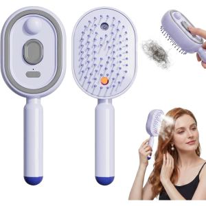 KEBETEME 5 In 1 Electric Steam Hair Brush Spray Massage Clean Hair Care Styling Comb Portable Anti-Tangle Self-Cleaning Scalp Massager Hair Brush for Women Dry Damaged Hair