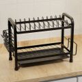 2-Layer Dish Rack Kitchen Dish Storage Rack Black Kitchen Utensil Rack With Pull Drain Tray Kitchen Organizer. 