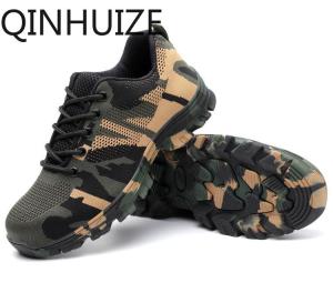 QINHUIZE Affordable High Cut Safety Shoes for Men / Steel Toe Spring Safety Shoes man Punched Sheet Surface Safety Shoes Fashion Light Anti-slip Work Shoes Smashing
