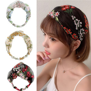 VCH Simple Retro Korean Floral Embroidery Lace Hair Accessories Hair Band Turban Headband Headdress