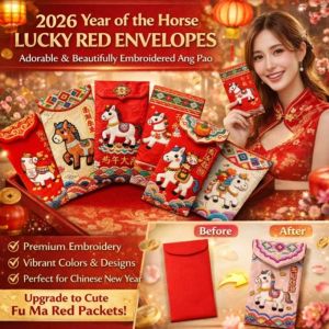 2026 Horse Year Angpao Red Envelope Chinese New Year Flat Embroidery Cartoon Design Festive Lai See Packets For Lunar New Year Celebration
