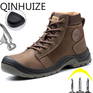 QINHUIZE New High Quality Mens Work Safety Shoes Anti-Puncture Safety Shoes Hiking Shoes Steel Toe Military Boots Work Shoes