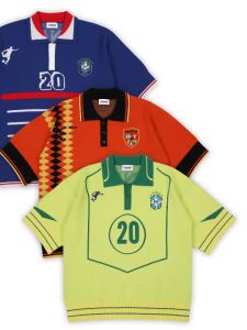 Custom  Sweater Men Short Sleeve Casual Knitwear Vintage Football Knit Jumper Polo Shirts Knitted Top Men Knitted Jersey