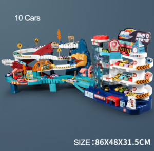 2 in 1 Railway Car Toys Adventure Dinosaur Mountain Road With Parking 10 Car Building