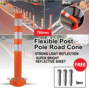 PU White Strip 30 Inch Flexible Pole Road Cone Warning Bollard Reflector Stripe/ kon Fleksibel Ready Stock Malaysia