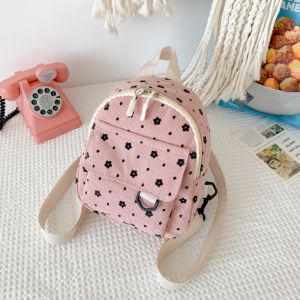 HESONG Flower Print Small Backpacks Multiple Pocket Corduroy Mini Backpack Cute Mini Women Shoulder Bag Women
