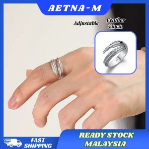 Retro Style Feather Open Ring Adjustable Men Women Cincin Lelaki Wanita Anti-rust Ring 简约风 羽毛 开口 戒指