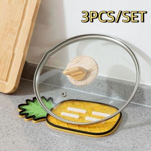 MNTT 3pcs/set Silicone Pot Lid Storage Mat Pineapple Shaped Cartoon Kitchen Drain Pad Cute Anti-Slip Cutting Board Mat Kitchen