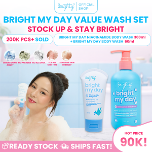 Brighty Bright My Day BMD Niacinamide Body Wash 300 ML + Body Wash 60 ML Paket sabun mandi pencerah mencerahkan sabun pemutih sabun pencerah sabun mandi memutihkan sabun glowing 3x Infused Glowing 5x Healing & Soothing  Niacinamied  Vitamin C  Gluthatione