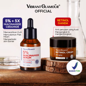 VIBRANT GLAMOUR [BPOM] Krim Retinol 5% + Esensi Niacinamide Set 2 Potong 5X Ceramide + 3X Centella Asiatica Putih Kuat Mencerahkan Warna Mencerahkan Bintik Hitam Bintik-bintik Anti Penuaan Perbaikan Penghalang Pemutihan  Melembabkan Anti-kerut