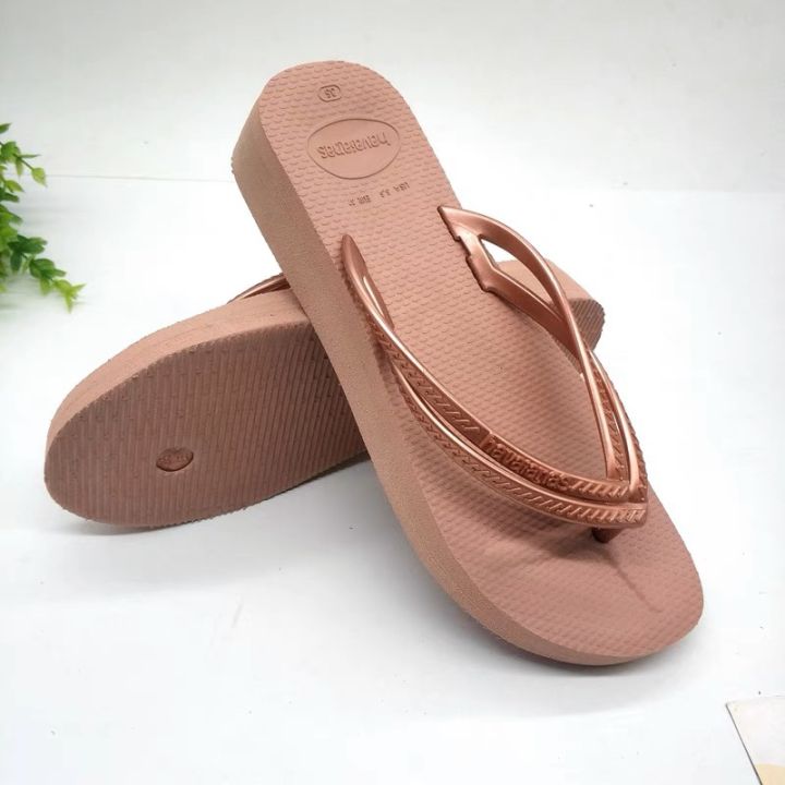 2023 New Havaianas 3cm thick-soled summer wedges in Havana