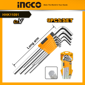 Bộ 9 Chìa Lục Giác Dài INGCO HHK11091 Thép Cr-V 1.5-10mm Mạ Chrome