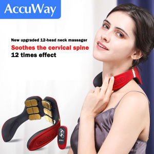 AccuWay Upgrade Multifunction Electrical Back& Neck Shoulder Massager TENS Pulse Electric Cervical 12 Head Heating Massager For Home Office Cars Massage