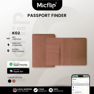 Micflip K02 Apple Find My Passport & Card Holder Finder– PU Leather | Wireless Charging | MFi‑Certified Pemegang Pasport l Smart Finder l Passport Finder
