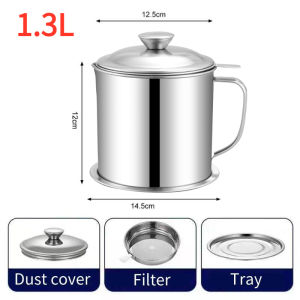 1.8L Filter Oil Pot 304 Stainless Steel Strainer Oil Bottle with Lid Grease Filter Kitchen Cooking Oil Pot With Strainer 1.3L