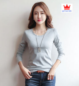 [ Hàng đẹp ] Áo thun nữ cổ tròn tay dài vải cotton đẹp dễ mặc dễ phối đồ mặc bốn mùa