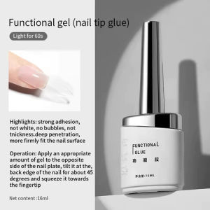 16ML Nail Glue All-In-One Durable Adhesive Gel For Nail Art Gentle Brush On Nail Functional Glue for Press On Fake Nails UV Curing Nail Adhesive Strong Bond Anti Lifting Clear Gloss Nail Glue for Home DIY Nail Art & Professional Nail Salon