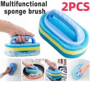 2PCS Multi-function Handle Sponge Brush Professional Special Sponge Brush Hearth Lavatory Tank Bath Brush Pot Ceramic Tile Sponge Brush Cleaning Brush