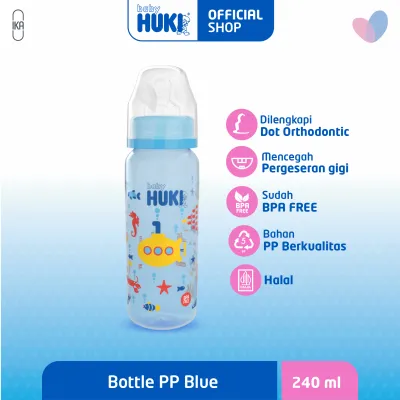 BABY HUKI Botol PP Berwarna Biru - Ukuran 240 ml