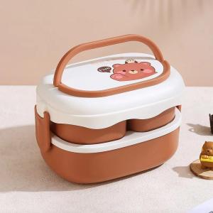 Kotak Makan Plastik 2 Tingkat Lunch Box Portable Bear Kotak Makan Anak Panda Double Layers Lunch Box 2 Susun